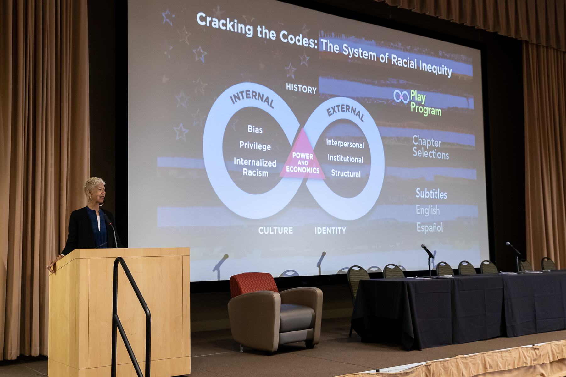 Huggins facilitated a screening and discussion of the documentary "Cracking the Codes: The System of Racial Inequity." (DePaul University/Jeff Carrion)